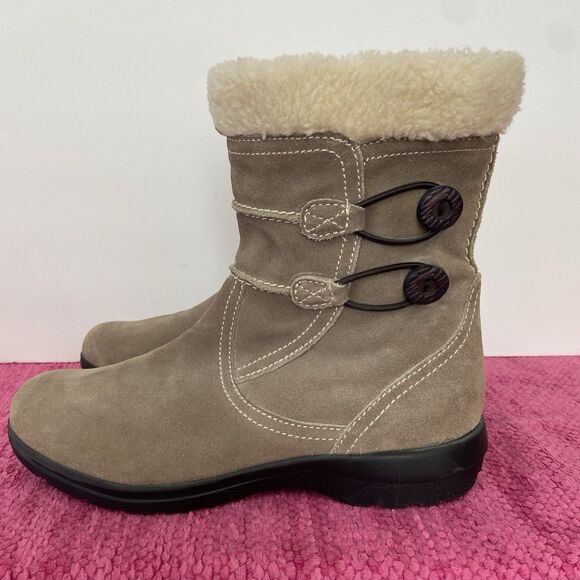 Clarks Bendables Suede Leather Faux Fur Ankle Boots Tan/Taupe Size 9.5 - Picture 3 of 10